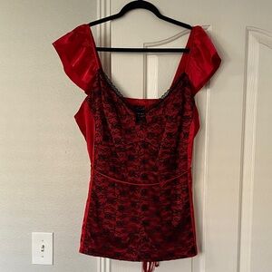 Vintage Torrid Red with Black Lace Top